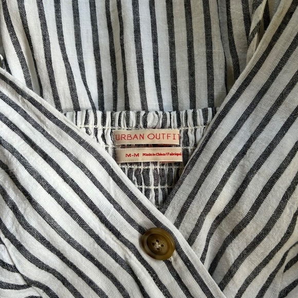 Amber Side-slit Button-Down Striped Linen Smocked Midi Dress (Urban Outfitters) - Picture 3 of 3